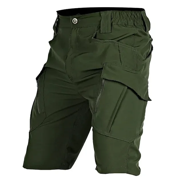 Men's Waterproof Tactical Cargo Shorts Plain Zipper Pocket Breathable Shorts 