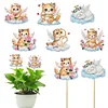 6Pcs Wolke Katze Garten Pfähle - 5d DIY Handwerk Dekoration