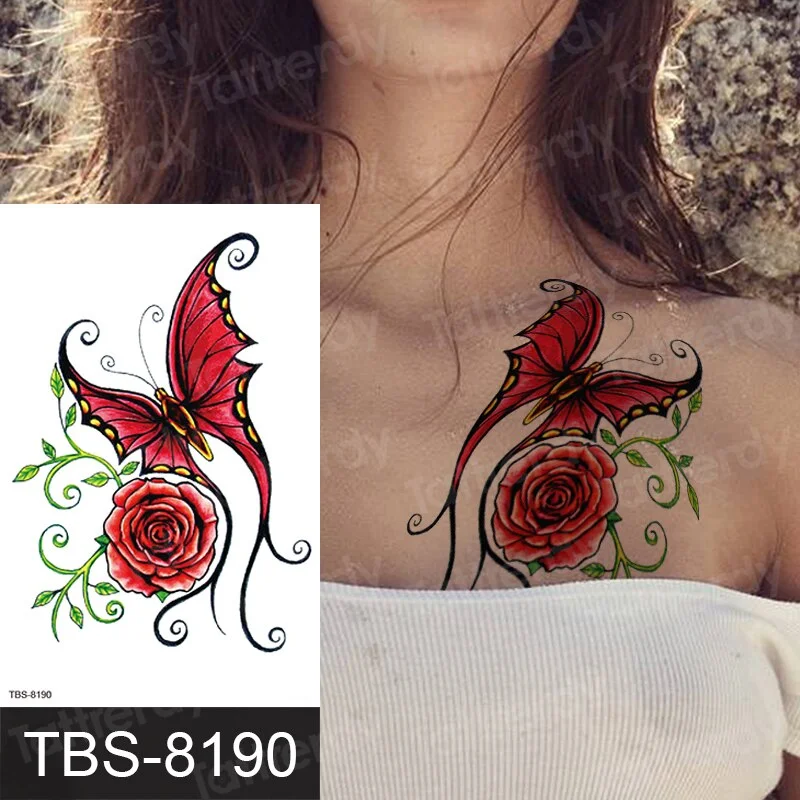 Fashion Colorful Tattoo Waterproof Stickers Beautiful Flowers Tattoo Women New Waterproof Temporary Black Tattoo Sticker Body