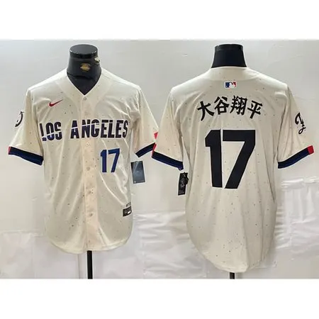 Men's Los Angeles Dodgers #17 Shohei Ohtani  Cream Stitched Baseball Jersey COEC