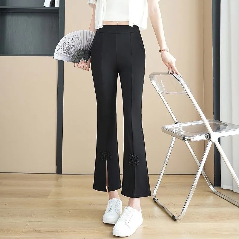 Bayoumowers Women's Micro Flared Pants 2025 Spring Summer Sagging Sensation  Ladies Pants Simplicity Appear Thin Forking Femme Suit Trousers