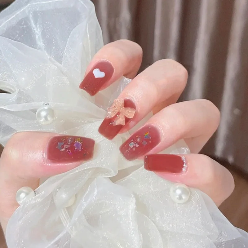 24pcs Gradient Color False Nails With Glue Type Long Paragraph  Fashion Manicure Patch Full Cover Wearable Coffin Fake Nails-Nail Inspo