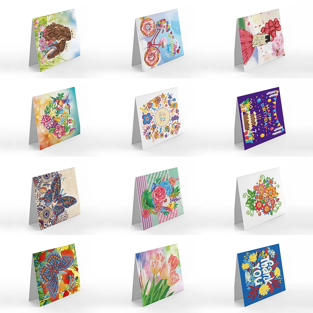 12pcs DIY Diamond Painting Greeting Cards Mosaic Birthday Postcard(15*15cm)