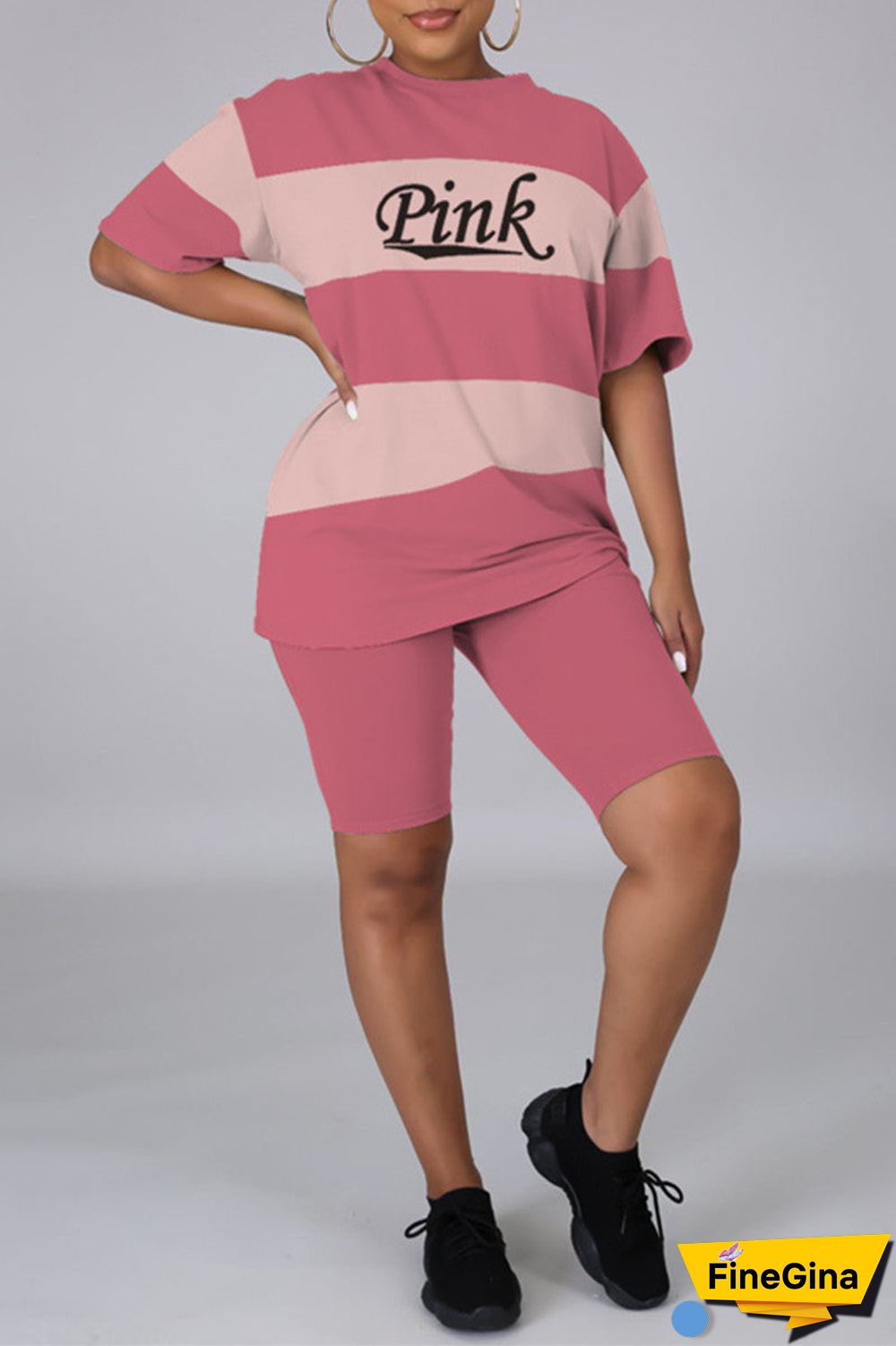 Fashion Casual Letter Print Basic O Neck Short Sleeve Two Pieces