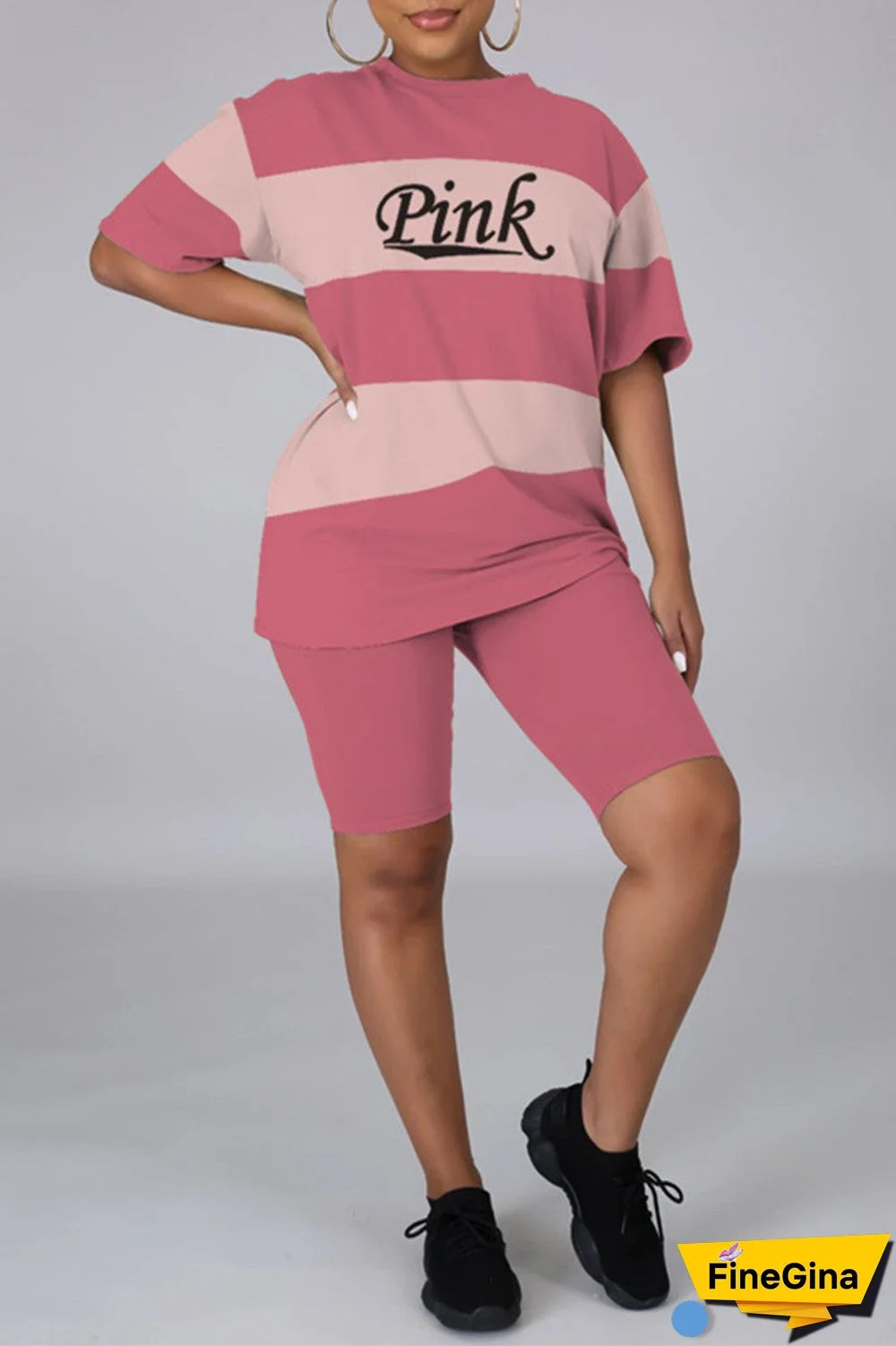 Fashion Casual Letter Print Basic O Neck Short Sleeve Two Pieces