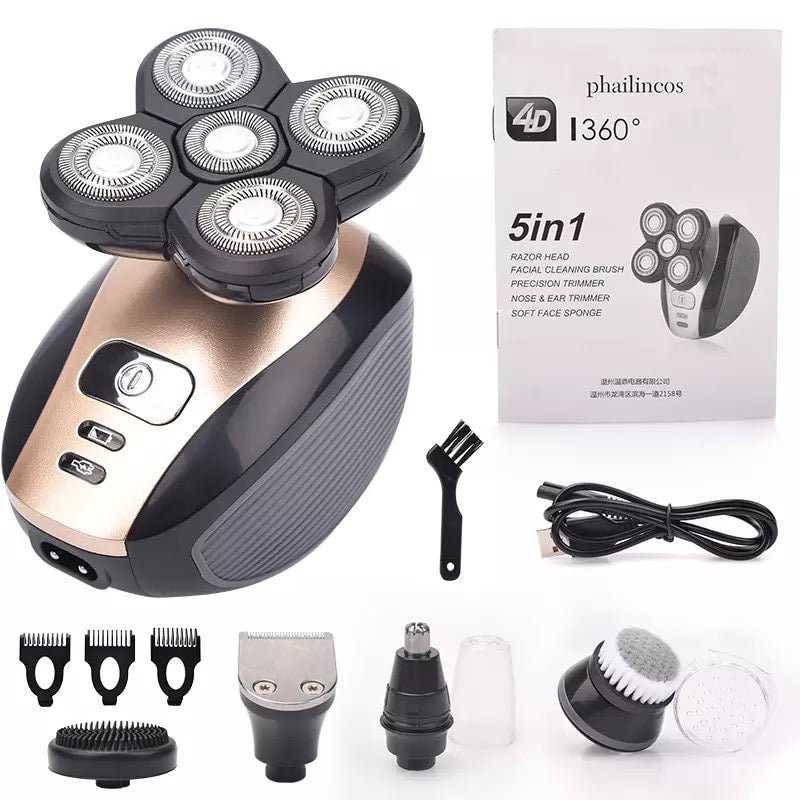 5-in-1 4D Rotary Electric Shaver Rechargeable Bald Head Hair - vzzhome