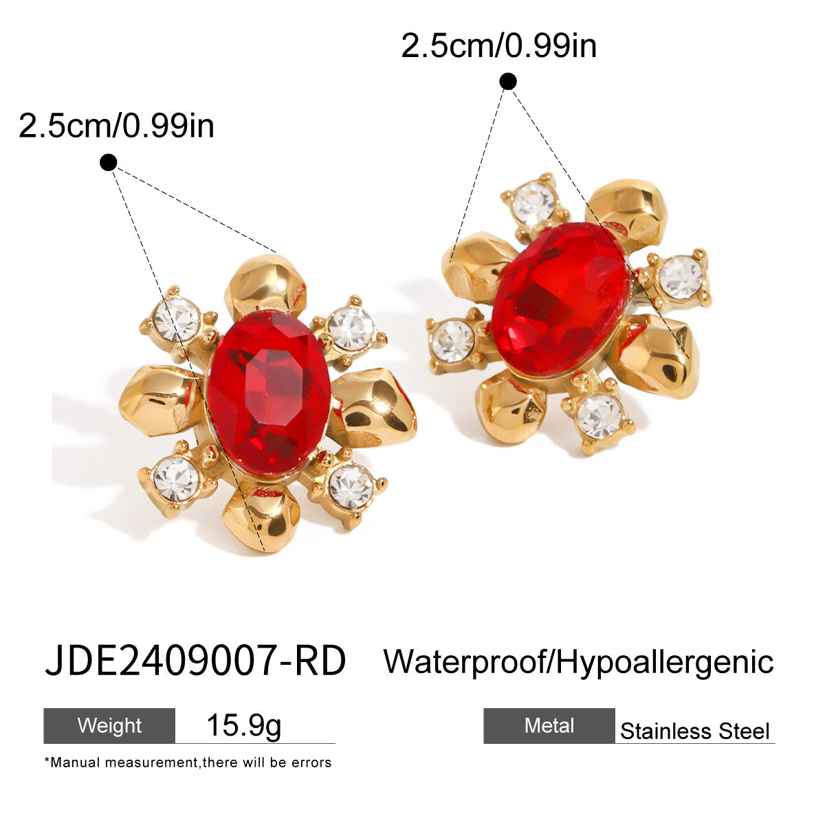 Jie Ding Stainless Steel Red Agate Earrings Zircon Earring Niche Earring
