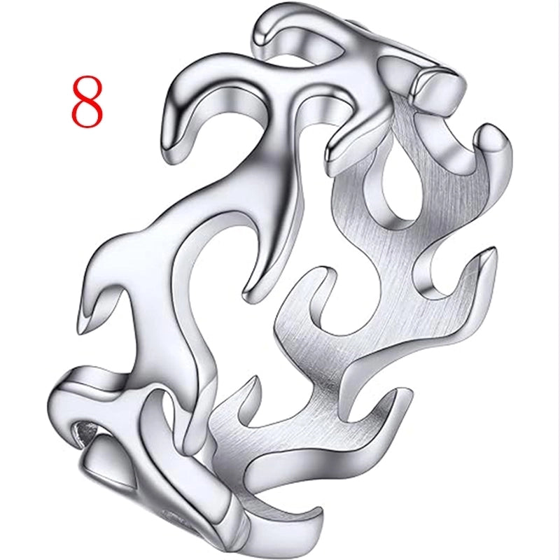 Hip-Hop Punk Flame Solid Color 316L Stainless Steel Cutting Gold Plated Silver Plated Men’s Rings