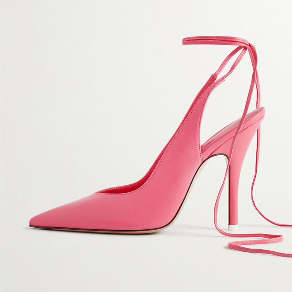Pink Vegan Leather Pointed Toe Stiletto Heel Lace Up Pumps Nicepairs