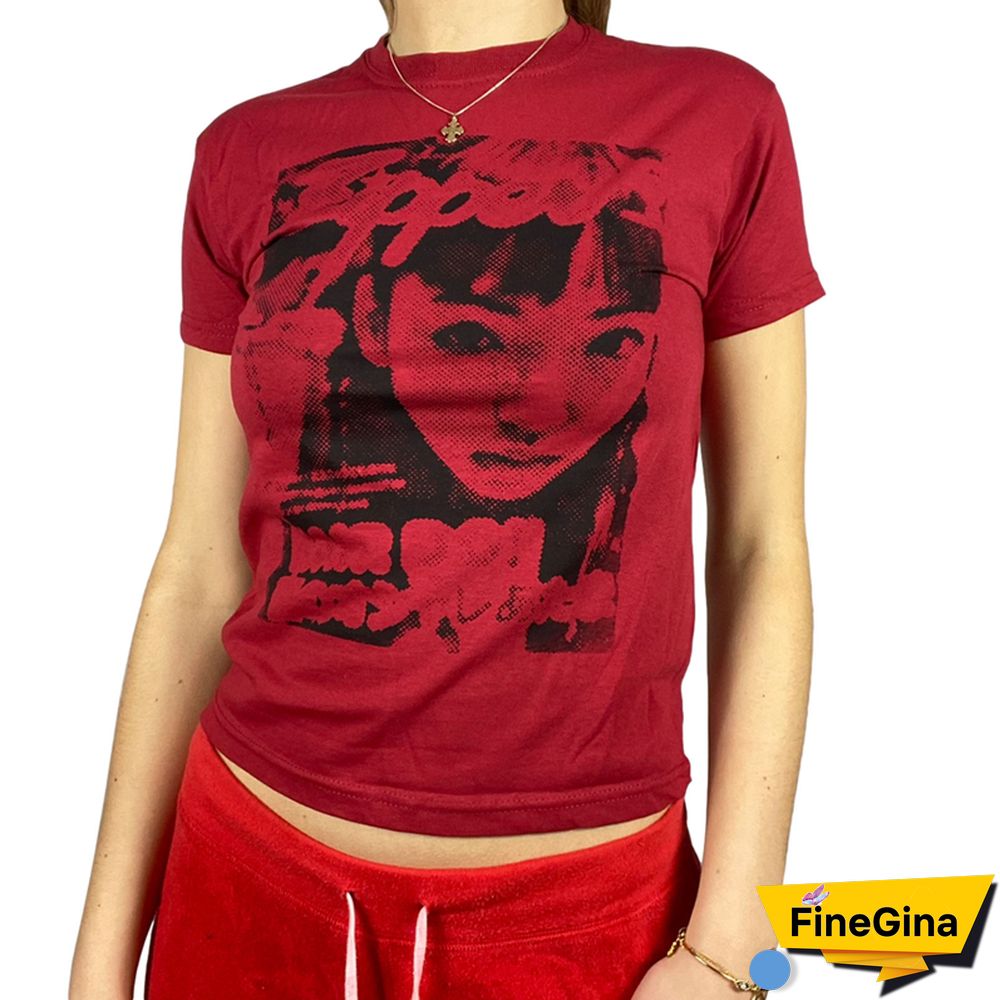 Gothic Portrait Print T-shirt Aesthetic Short Sleevle Sweats Tees Harajuku Streetwear White Crop Top Women Clothes