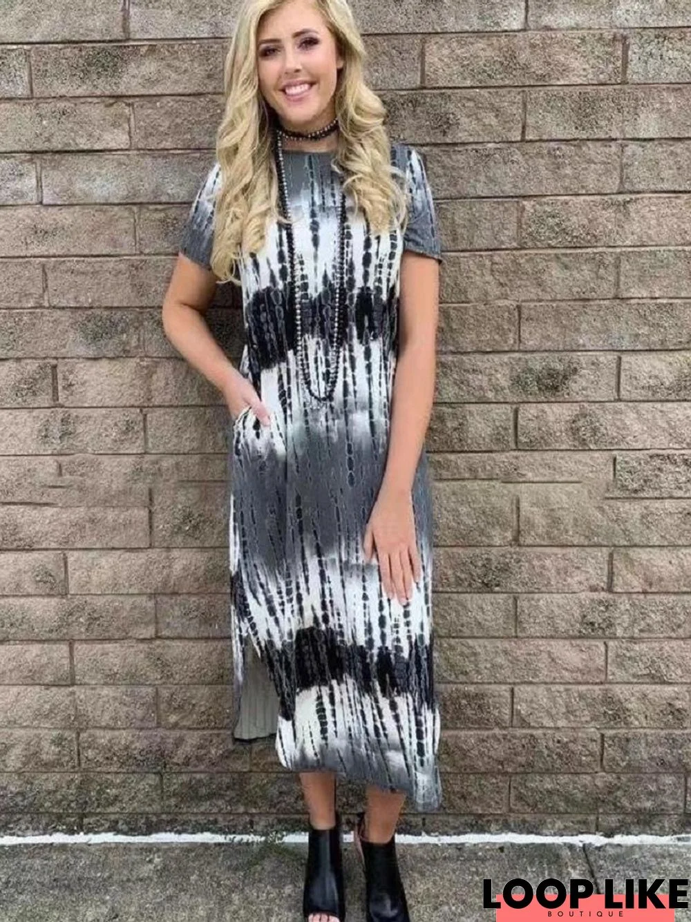 T-Shirt Loose Tie-Dyed Printed Dress