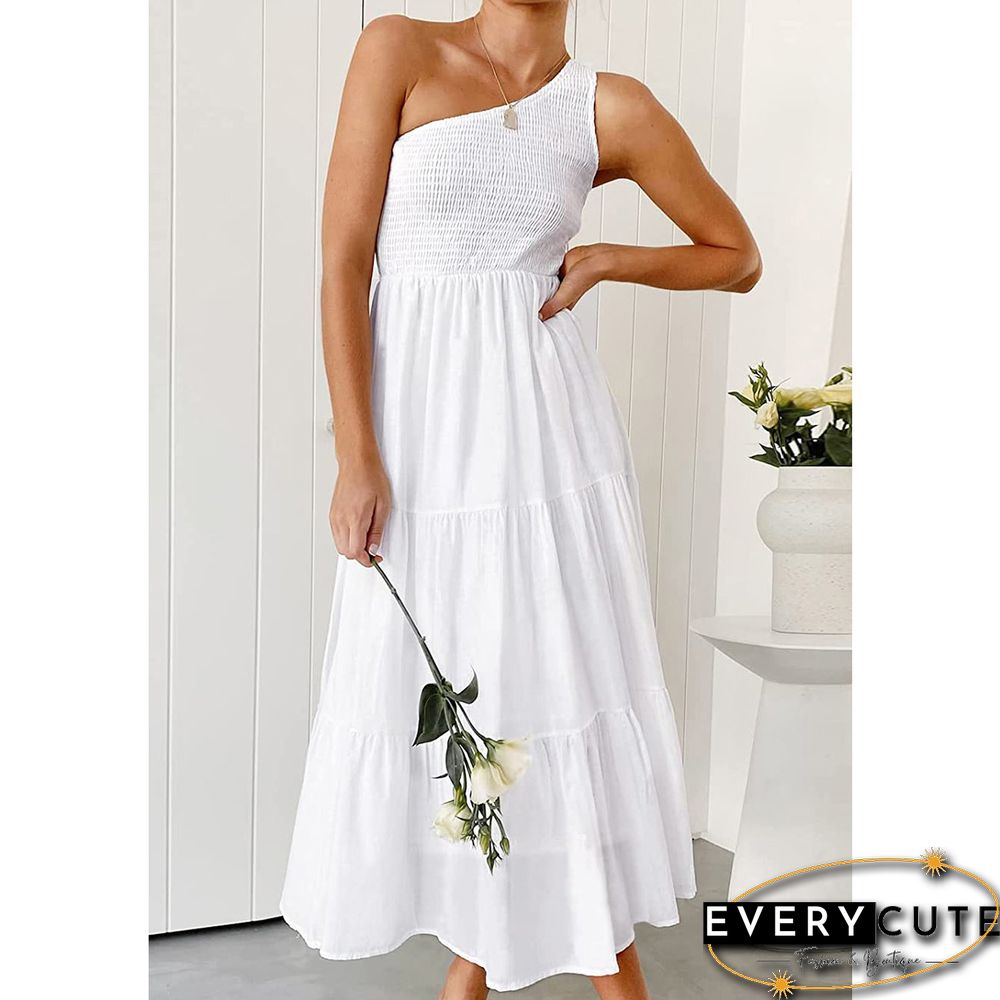White One-shoulder Swing Holiday Casual Dress
