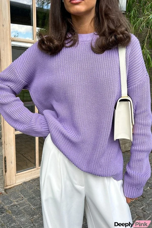 Round Neck Loose Solid Color Knit Sweater