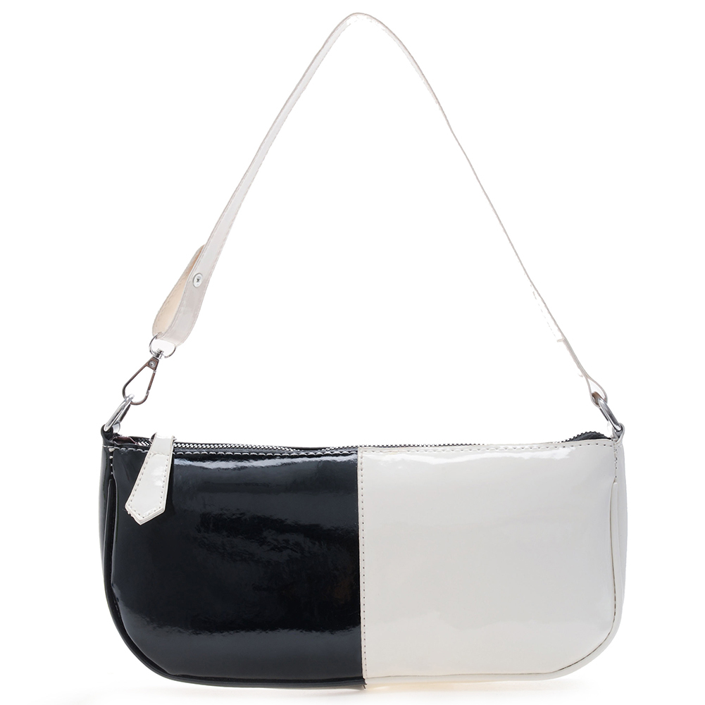 

Casual Hit Color Underarm Tote Bag Punk Women Patent Leather Shoulder Purse, White, 501 Original