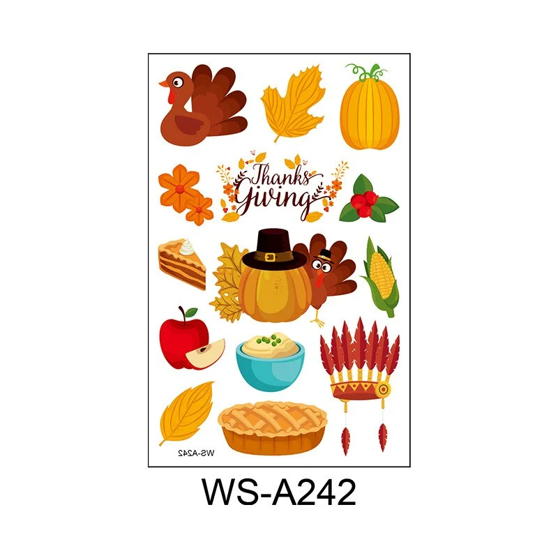 Thanksgiving Day Pumpkin With Maple Leaf Fruit Tattoo Stickers Fake Tattoos Paste on Face Arm Leg for Body Art Sticker