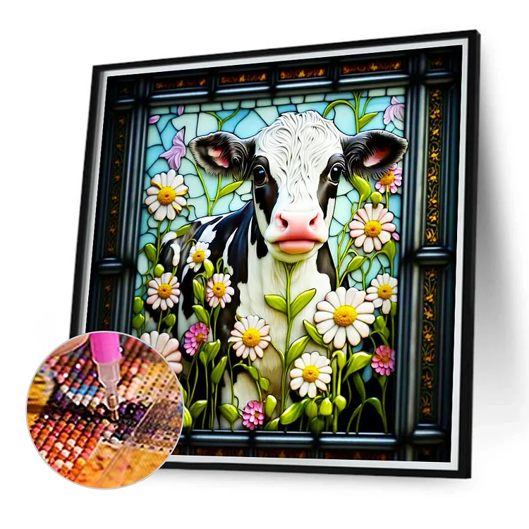 DIY 5D Colorful Cows Diamond Painting by Number Kits, for Adults & Kids, 4  Sets Full Drill Rhinestone Embroidery Cross Stitch Cow Decor Picture, Art