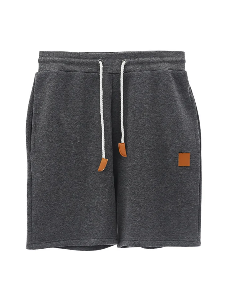 Men's Solid Color Drawstring Elastic Loose Straight Casual Sports Men's Micro Elastic Insert Pocket Shorts Five Pants-Cosfine