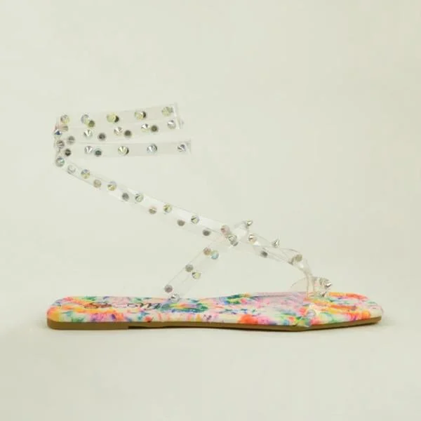 Gold-Tone Stud Adjustable Around Ankle Sandals