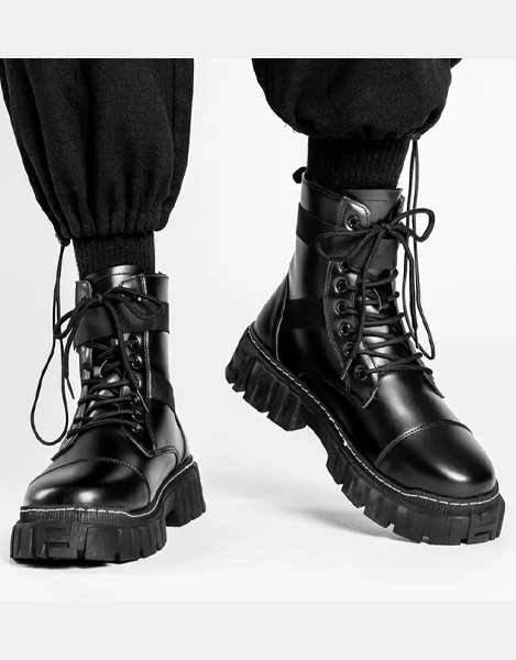 High-top Dark Functional Leather Boots / TECHWEAR CLUB / Techwear