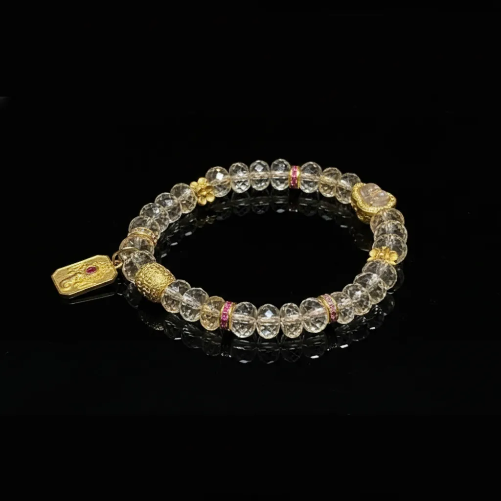 Radiant Brazilian Citrine Bracelet with Jade Gourd & Golden Elephant Charm