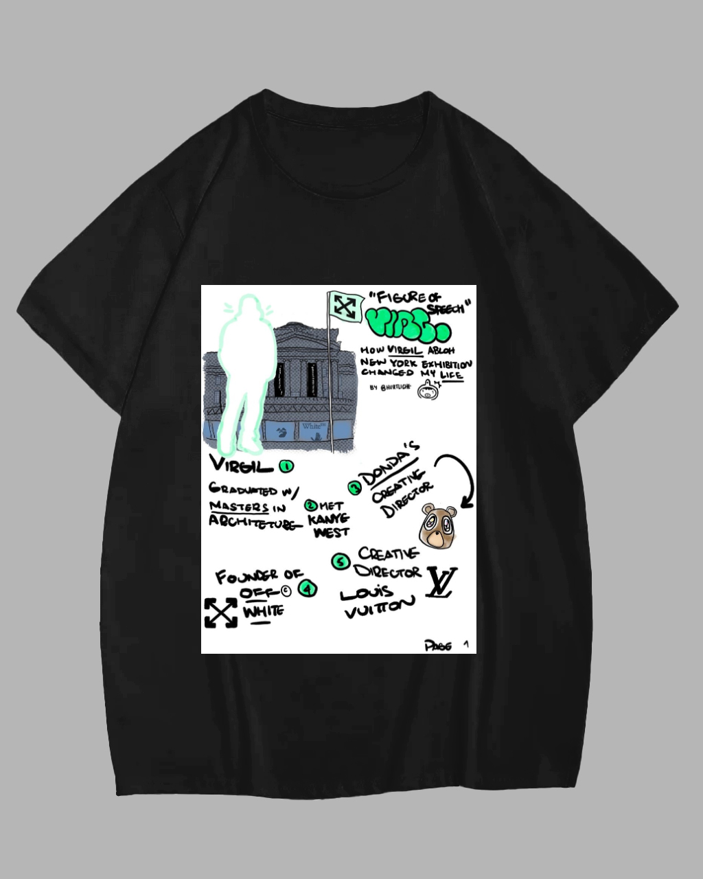 Big Guy's Black Virgil Abloh Tribute Print Short Sleeve T-Shirt