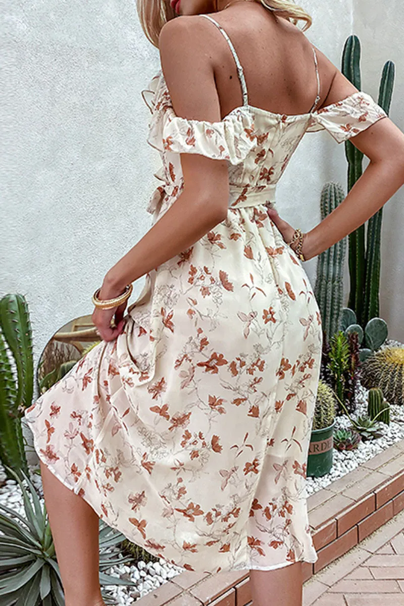 Fashion Bohemian Print Split Joint V Neck A Line Dresses