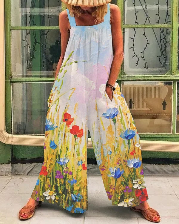 Printed Casual Sling Loose Jumpsuit