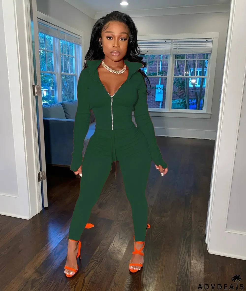 Finger Sleeve Casual Sports Two-piece Suit