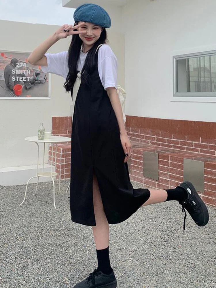 Short-Sleeve T-Shirt / Midi Overall Dress YP1718