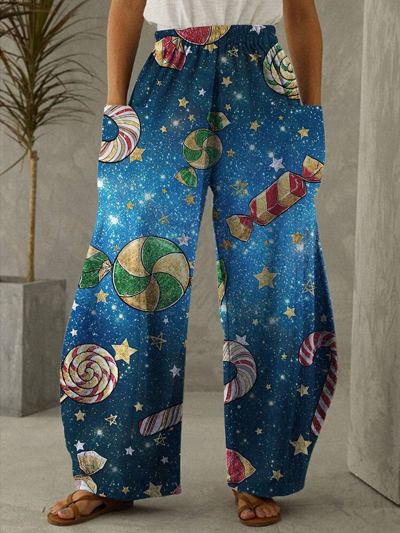 Christmas Candy Stars Print Casual Pants