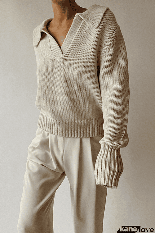 V Turndown Collar Sweater