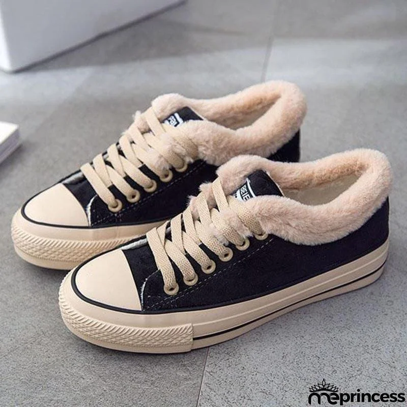 Womens Canvas Snow Sneakers Fur Lined Shoes