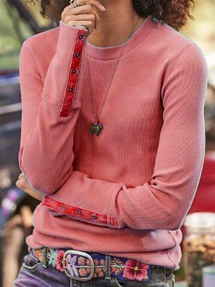 Solid Crew Neck Casual Long Sleeve Sweater
