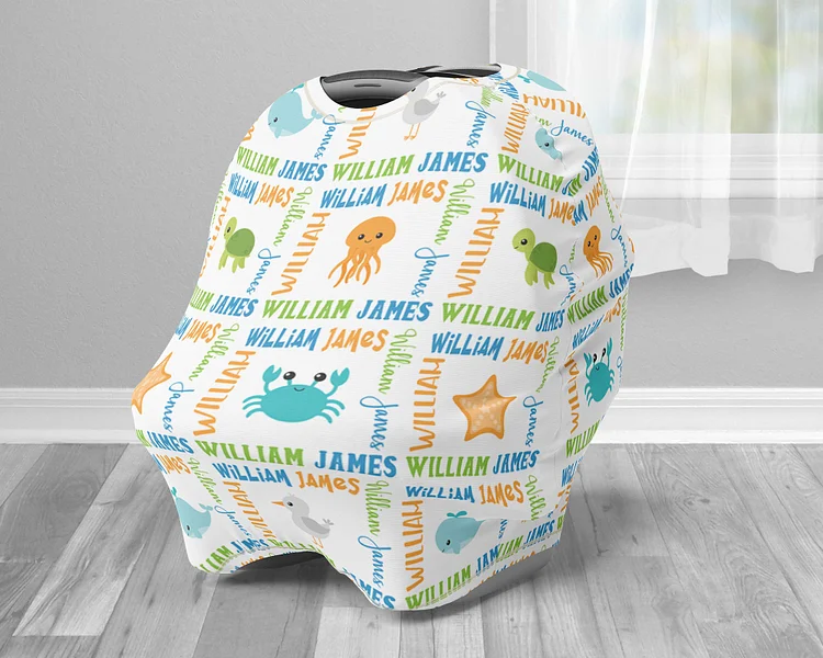 Personalized Baby Aquatic Creatures Car Seat Canopy| Canopyl102