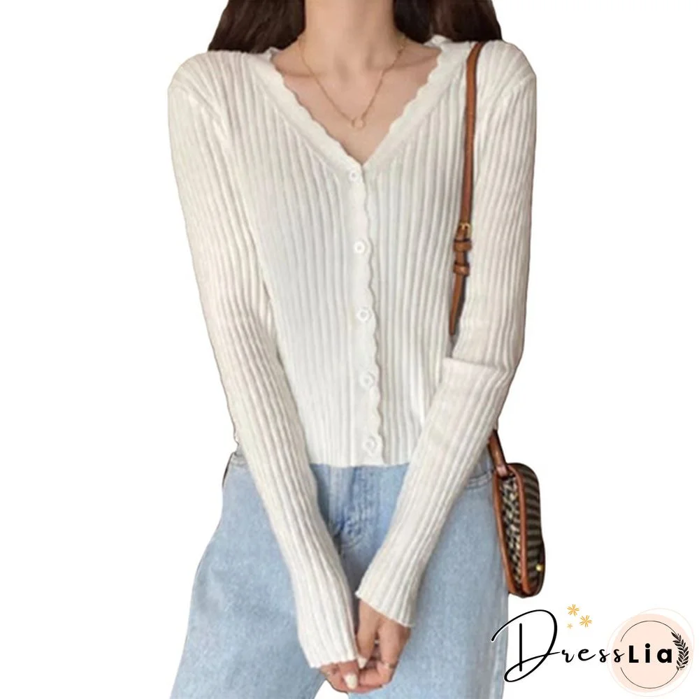 Women's V-neck Long-sleeved Thin Cardigan Short Loose Lazy Top Spring and Autumn