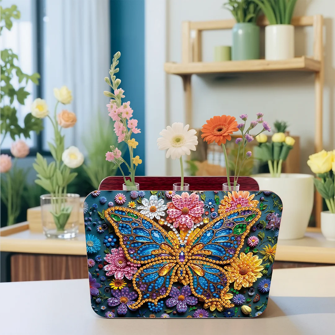 Butterfly DIY Flower Vase Wooden Double Sided Desktop Diamond Art Kit Home Decor