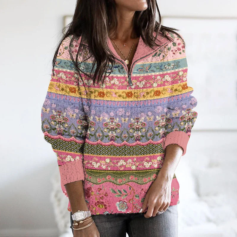 Retro Ethnic Wavy Button Down Cozy Sweater