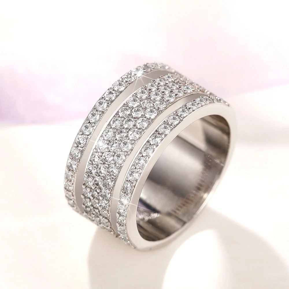 Huitan Eternity Promise Rings for Women Brilliant Cubic Zirconia Silver Color/Gold Color Wedding Bands Classic Jewelry Wholesale