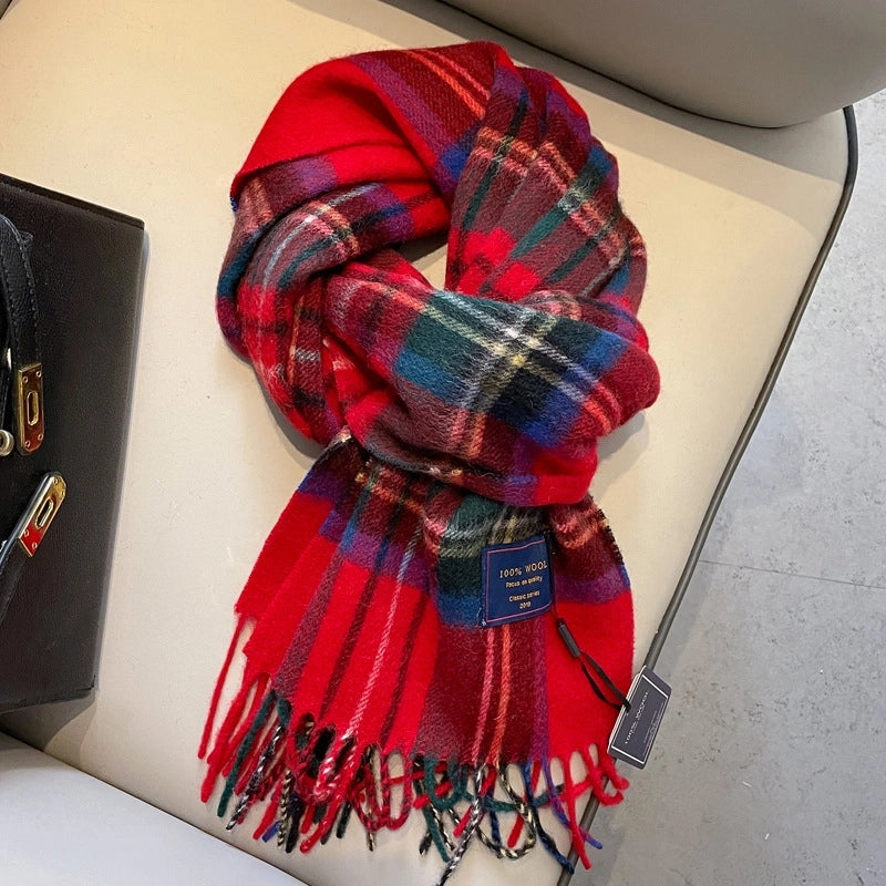 100% Wool Scarf Men’s Winter Cashmere New Red Gift Box Packaging Gray Men’s Plaid Scarf