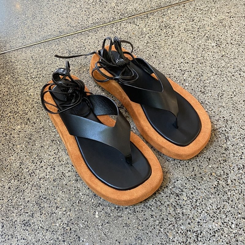 SUOJIALUN 2022 Summer New Brand Women Sandal Shoes Flat Low Platform Ankle Strap Rome Slides Outdoor Beach Slip On Flip Flops