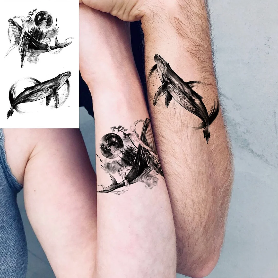 Black Whale Fashion Arm Temporary Tattoos For Women Girl Butterfly Swallow Fake Tattoo Sticker Body Art Waterproof Tatoo Sticker