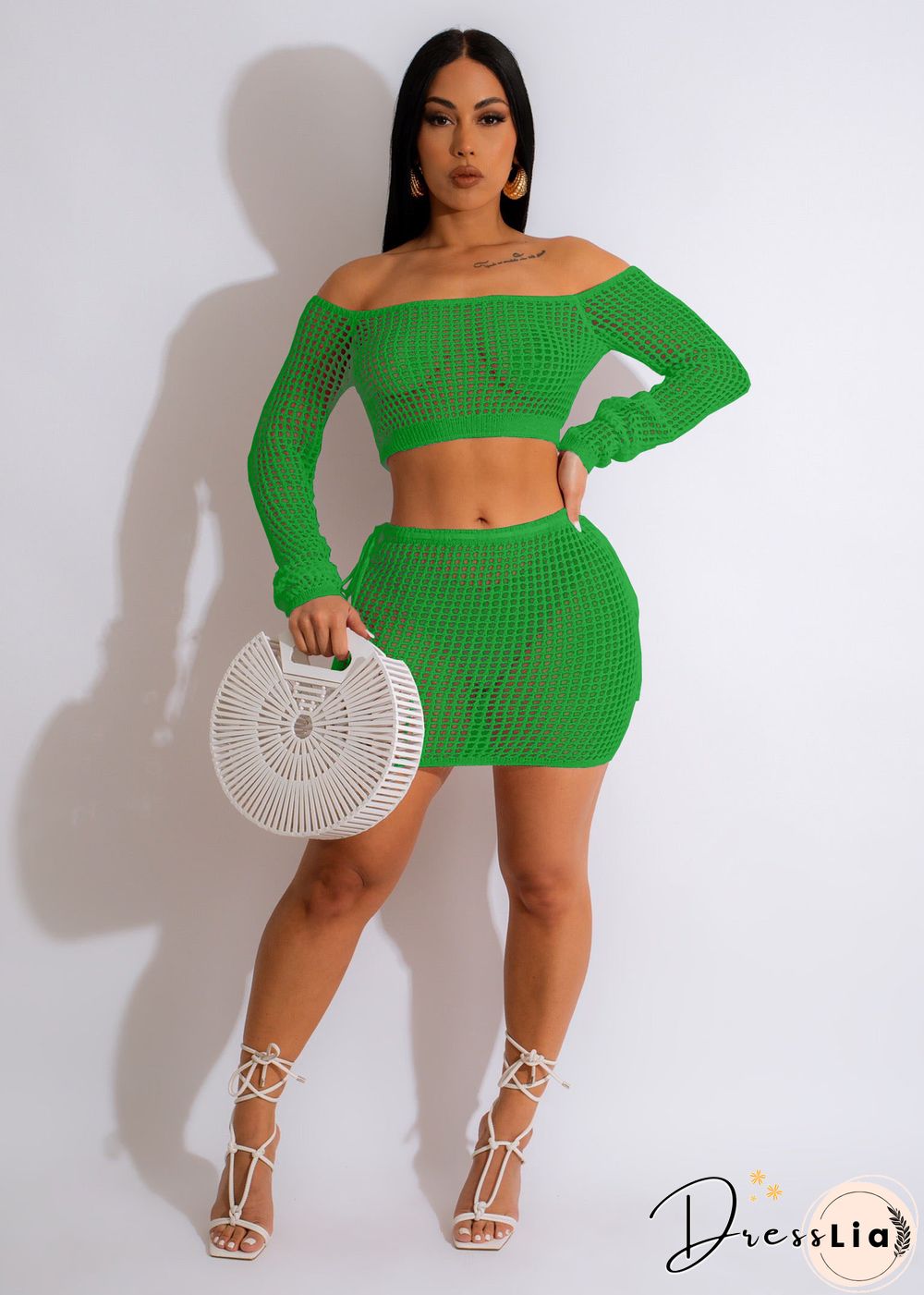 Beachwear Knitted Crochet Cover Ups 2 Piece Sets