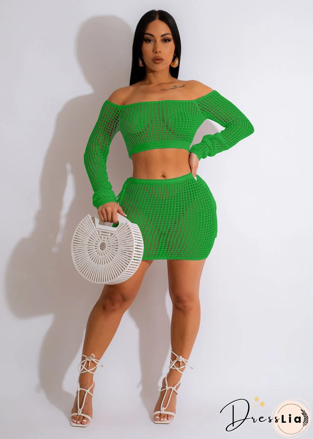 Beachwear Knitted Crochet Cover Ups 2 Piece Sets
