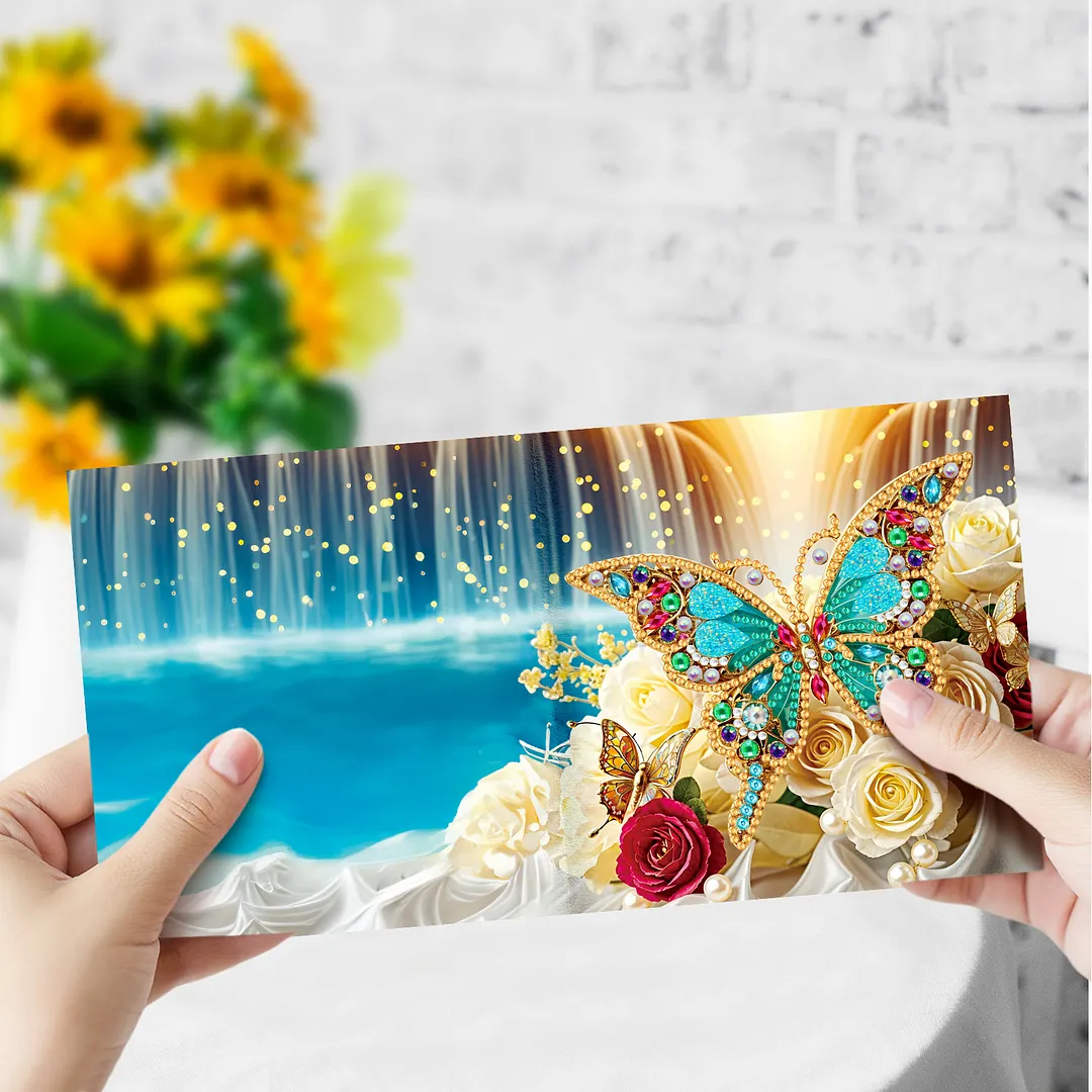 6pcs Jewel Butterfly DIY Diamond Painting Greeting Card Kits with Envelopes Diamond Art Greeting Cards Diamond Art Cards Kits for Adults DIY Crafts Family Friend Gifts