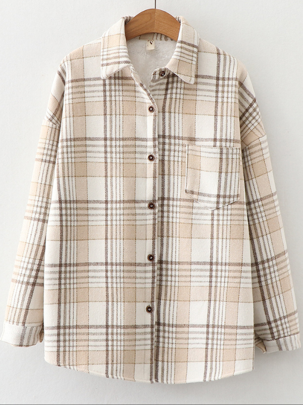 Women's Winter Warm Shirt Jacket Plaid Fleece Thicked Jakcet