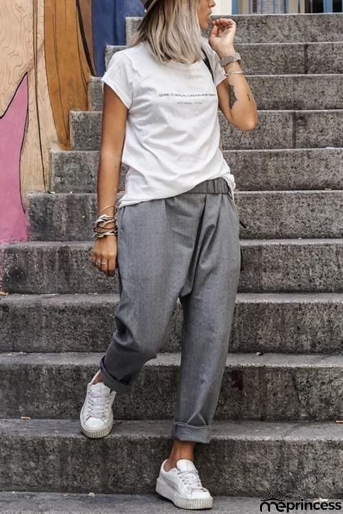 Pockets Elastic Loose Pants