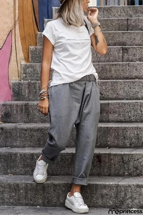 Pockets Elastic Loose Pants