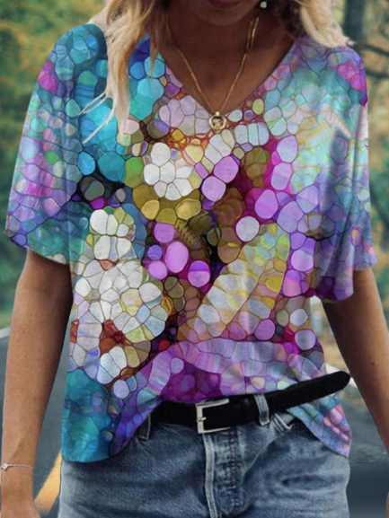 Woman Colorful Glass Fragments Print T-shirt