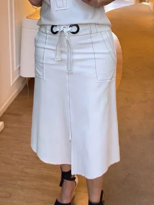 Image of High Waisted Loose Split-Front Split-Joint Tied Waist Skirts