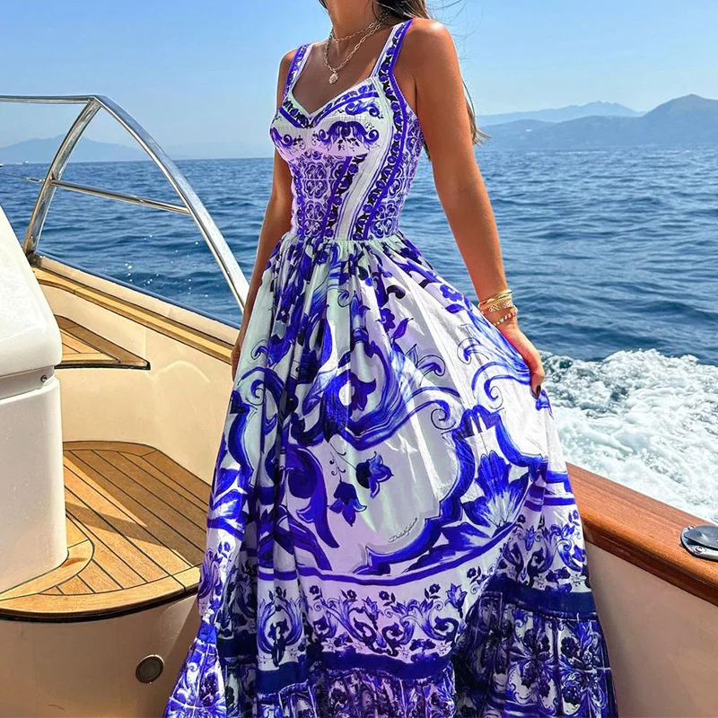 Woherb Woherb Spot 2024 Spring And Summer New Female Fashion Temperament Large Long Print Halenders Dress-Outfit Ideas
